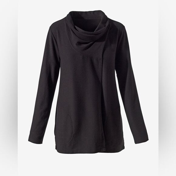 Chico's Weekends CoziSoft Long Sleeve Drape Cardigan SZ 0/ Small Black Ribbed - Picture 1 of 9